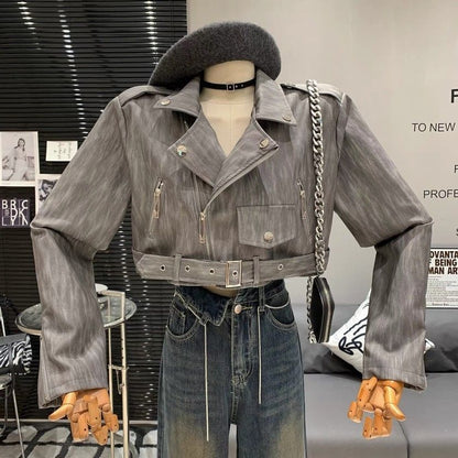 women cropped faux leather jacket