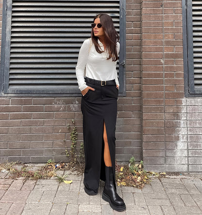 Fabric Midi Skirt with High Slit