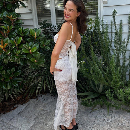 White Lace Two-Piece Backless Spaghetti Strap Set