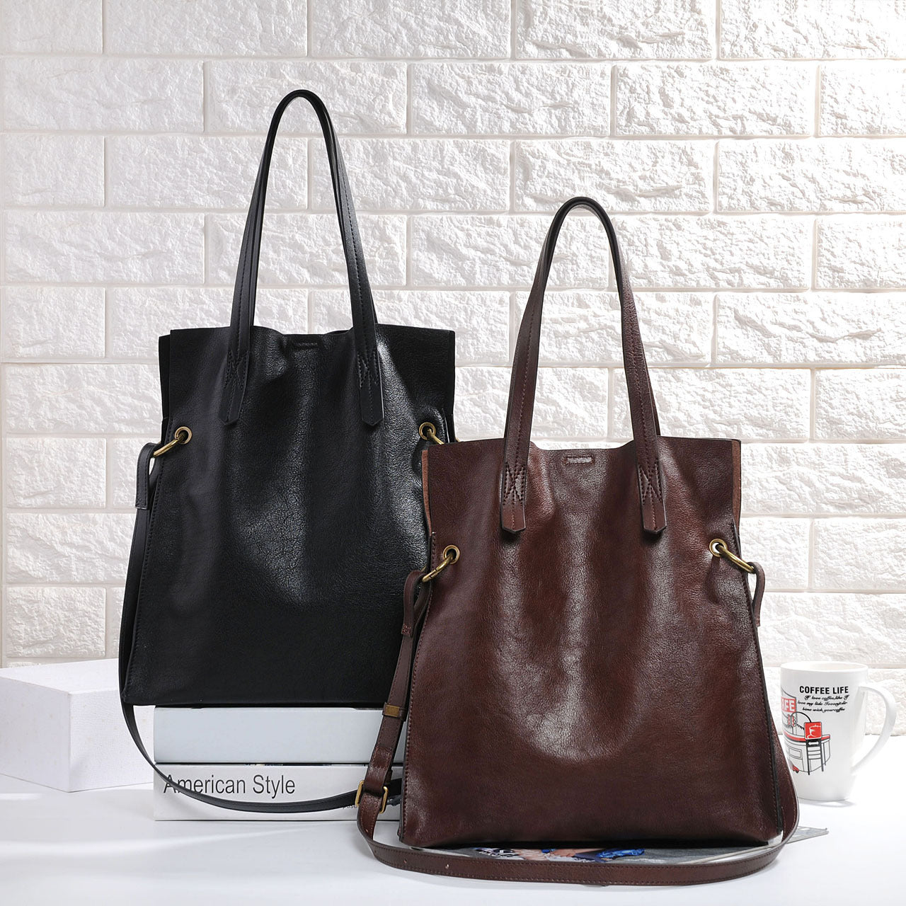 Women’s Genuine Leather Bucket Tote Backpack