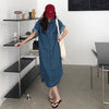 Short Sleeve Denim Shirt Dress for Women Loose Jean