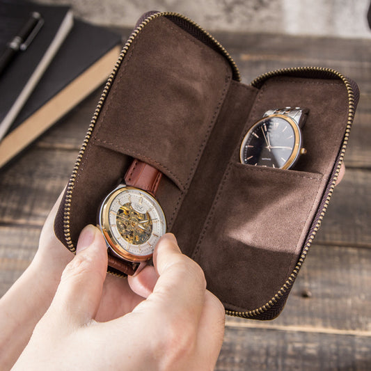 Luxury Travel Watch Storage Leather Pouch with Zipper