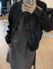 Oversized Black Leather Bomber Jacket Women