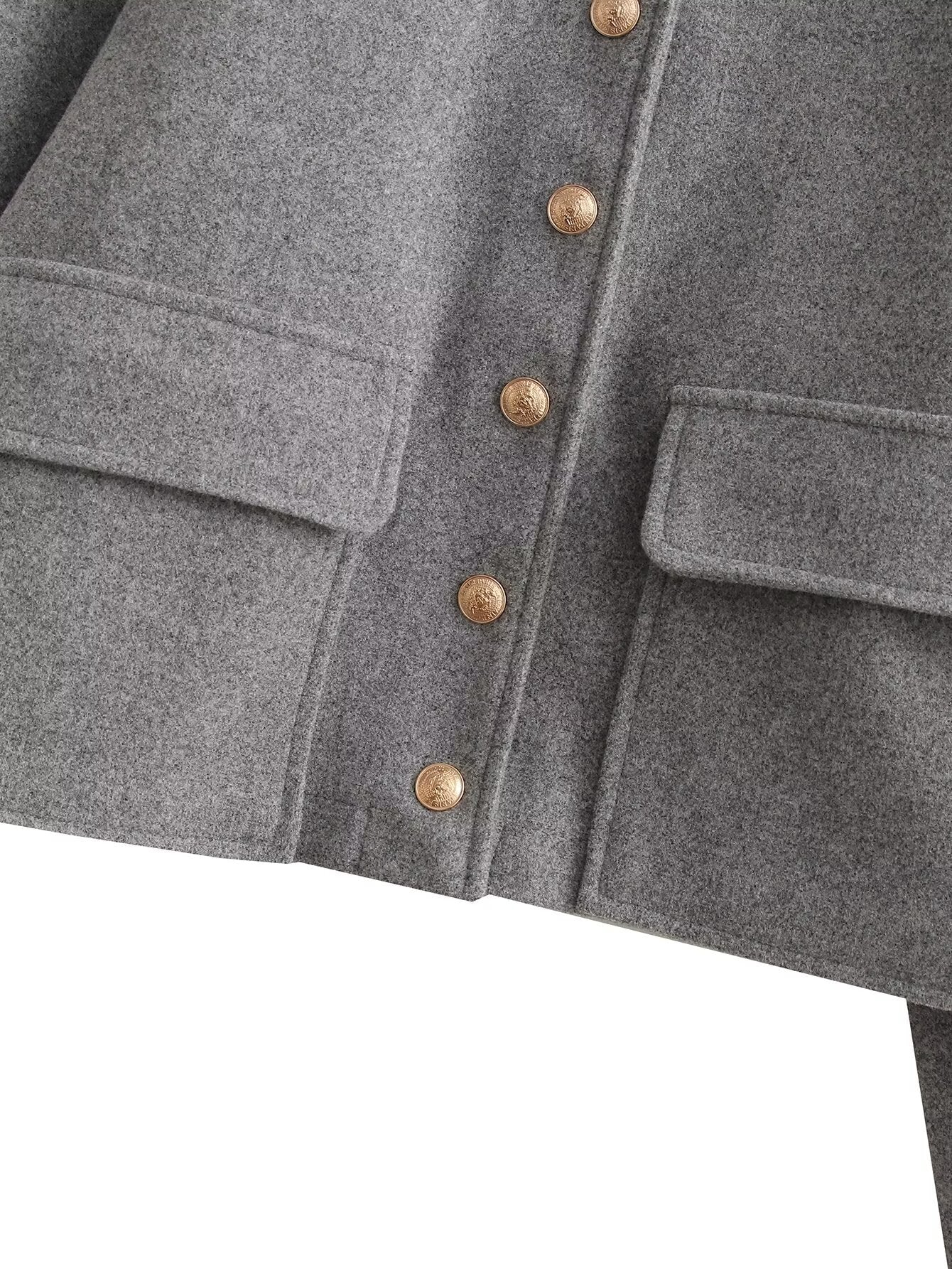 Women’s Wool Blend Cropped Jacket with Gold Metal Buttons
