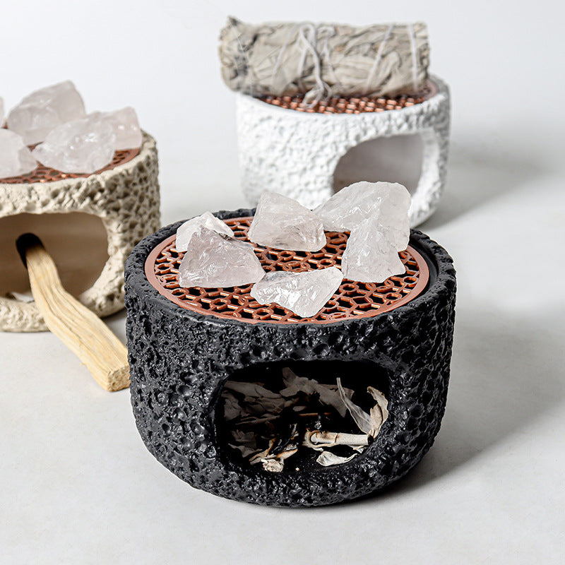 Incense Burner Cement Body with Zinc Alloy Warming Tray