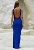 Royal Blue Backless Mermaid Knit Gown Dress