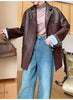 Women Oversized Genuine Leather Jacket Moto Blazer
