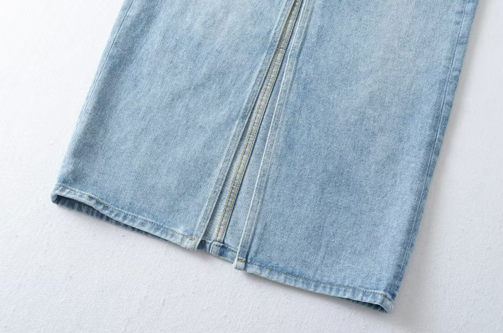 long denim skirt outfit