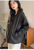 Women Leather Jacket Lychee Grain Belted Short Coat