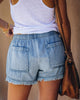Elastic Frayed Denim Shorts For Women