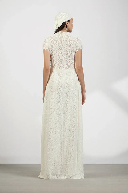 Ivory floral lace straight leg pants set