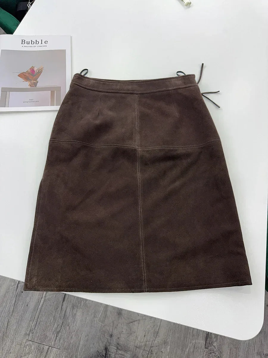 Women’s High Waisted Real Suede Skirt