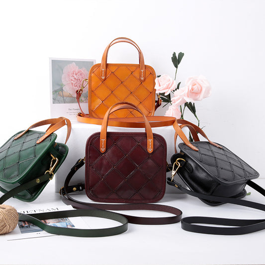 Retro Leather Crossbody Handbag for Women with Quilted Stitching