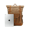 Canvas Backpack with Roll Top, Brown Trim and Organized Storage