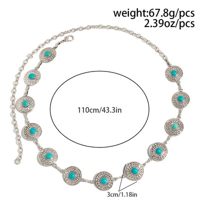 Women's Imitation Turquoise Waist Chain in Silver Tone Metal