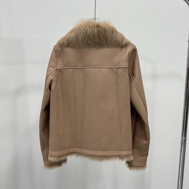 Women’s Short Shearling Leather Bomber Jacket