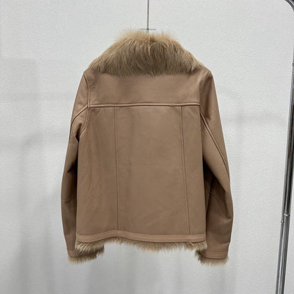 Women’s Short Shearling Leather Bomber Jacket