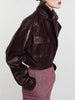 Women Leather Jacket Cropped Maroon Workwear Coat