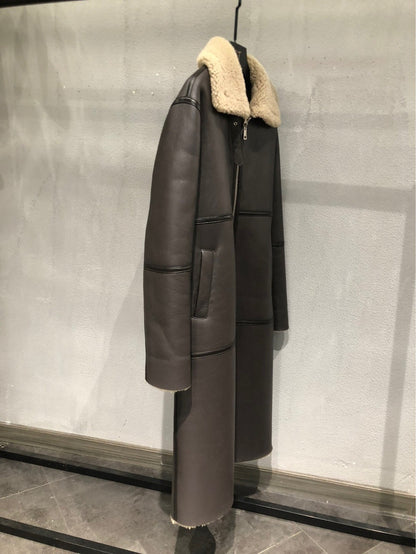 Women’s Oversized Real Fur Leather Trench Coat