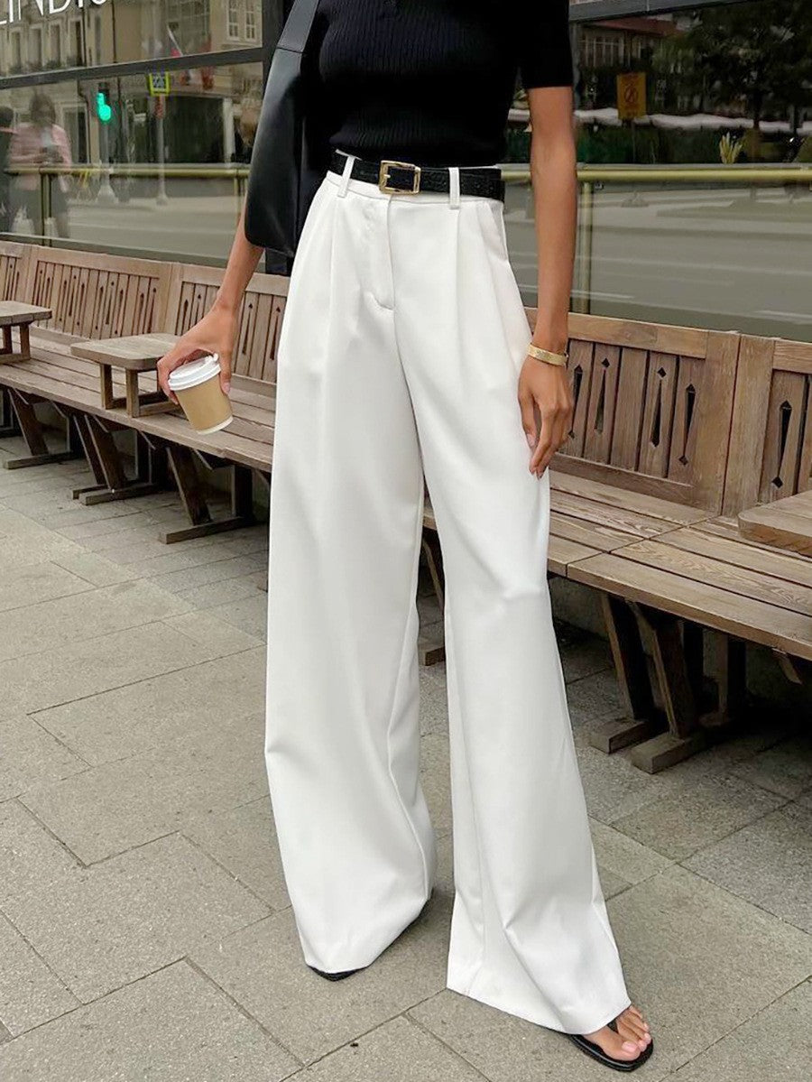 White high waist wide leg commuter pants