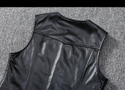 Biker Leather Vest Men Slim Fit Motorcycle Vest