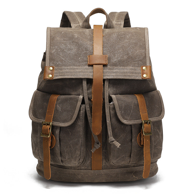 Canvas Backpack with 15.6-Inch Laptop Storage and Crazy Horse Leather