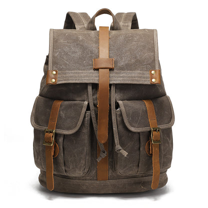 Canvas Backpack with 15.6-Inch Laptop Storage and Crazy Horse Leather