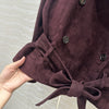 Women Cropped Suede Short Trench Jacket with Belt