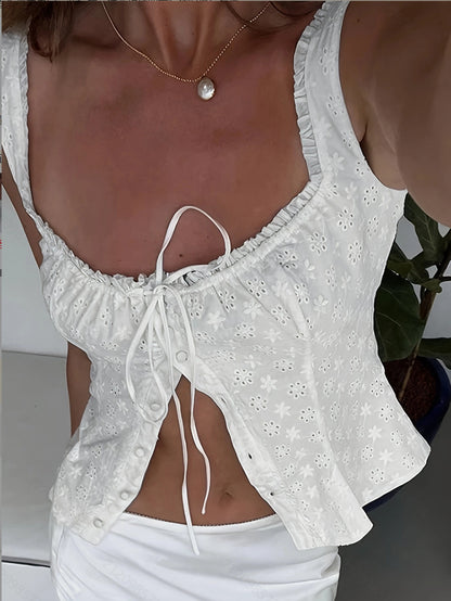 Summer Square Neck Sleeveless Top with Tie Waist