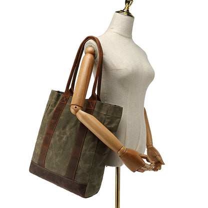 Canvas Tote Bag with Waxed Finish and Genuine Leather Handles