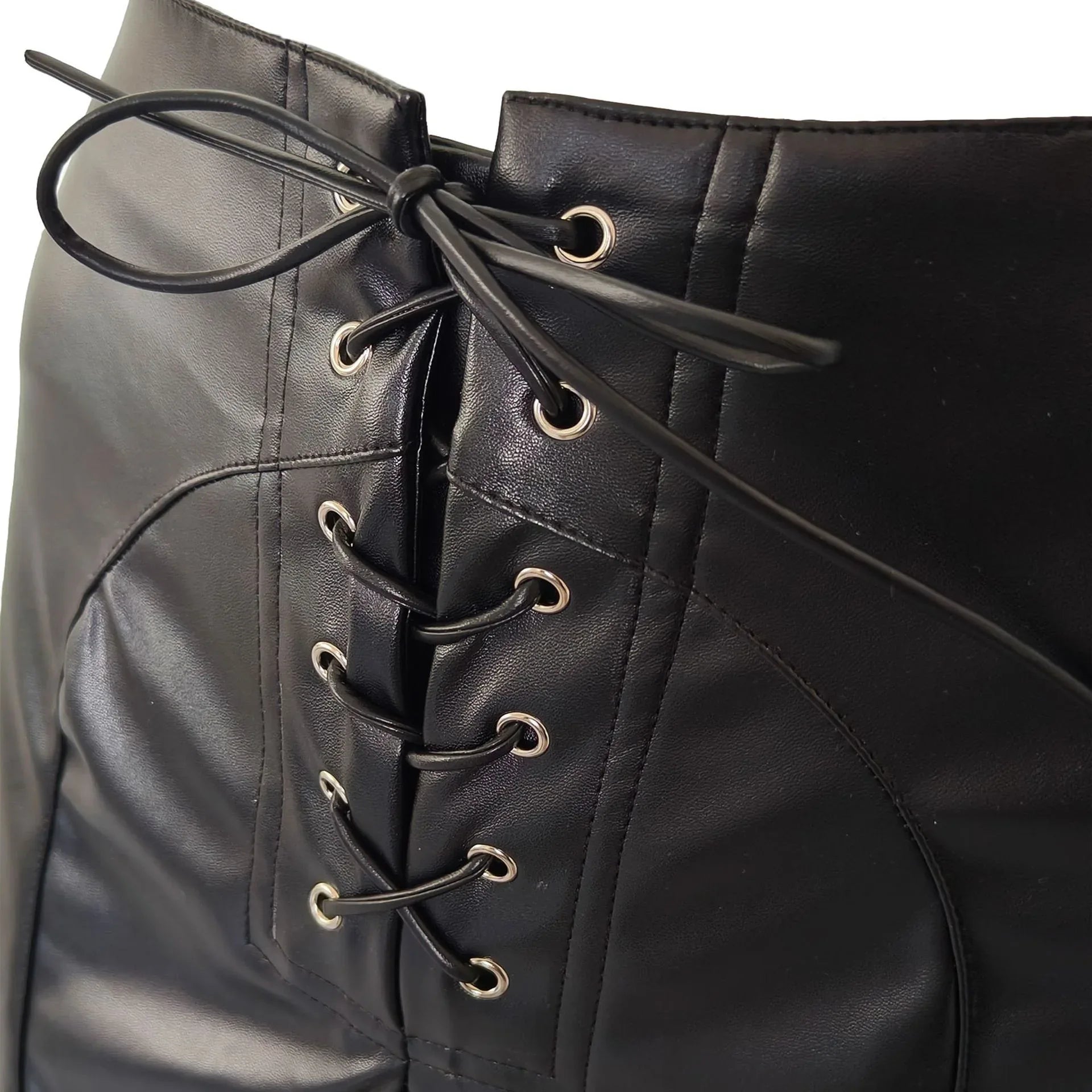 Low waist lace-up PU leather pants