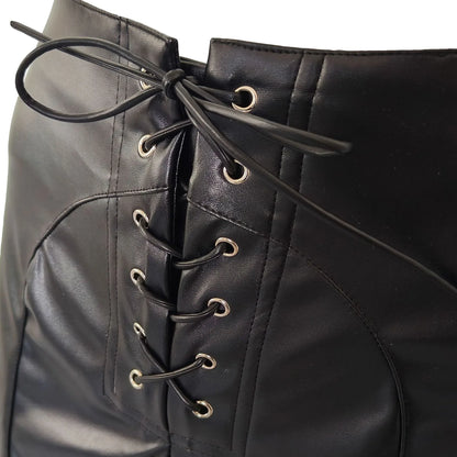 Low waist lace-up PU leather pants