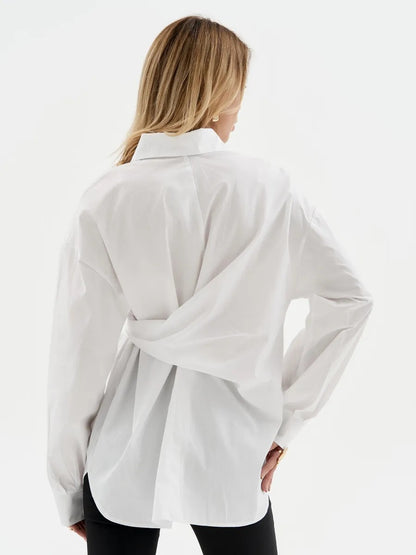 Women wrap tie waist long sleeve blouse