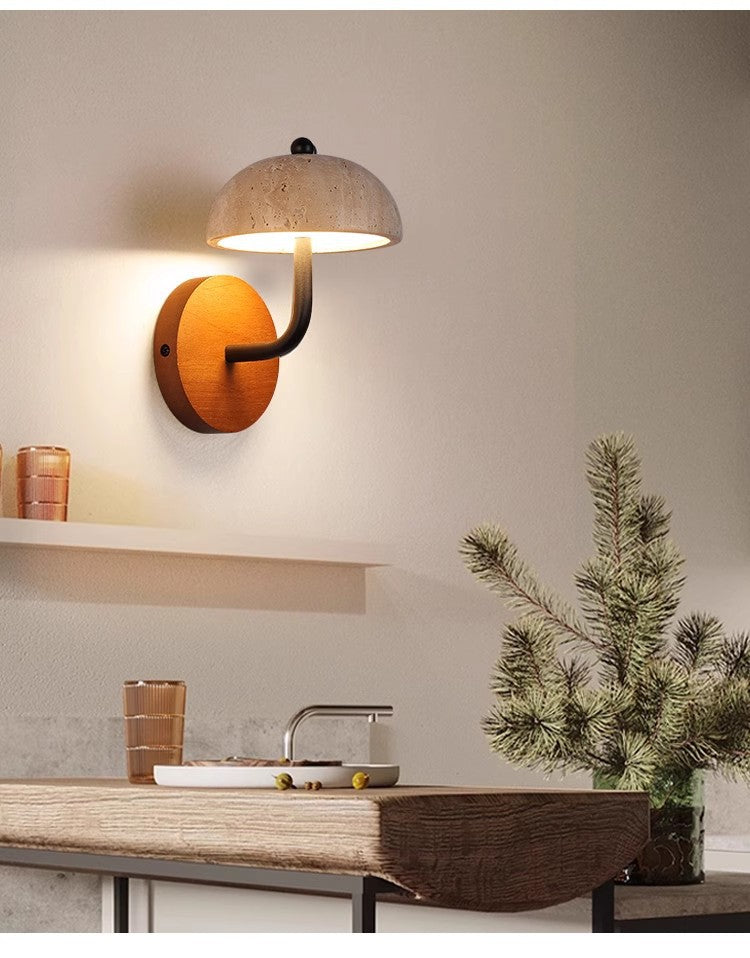 Yellow Travertine Wabi-Sabi Mushroom Wall Lamp