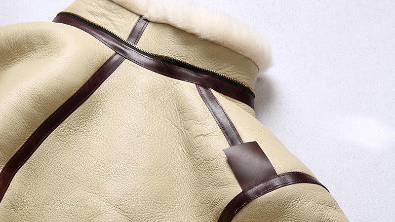 Men Real Sheepskin Shearling Flight Long Jacket Aviator
