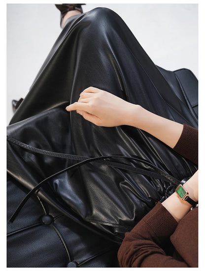 Leather maxi skirt with belt