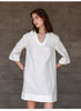 White linen shirt dress v neck half sleeve summer casual