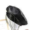 Leather womens beanie with black beret crown