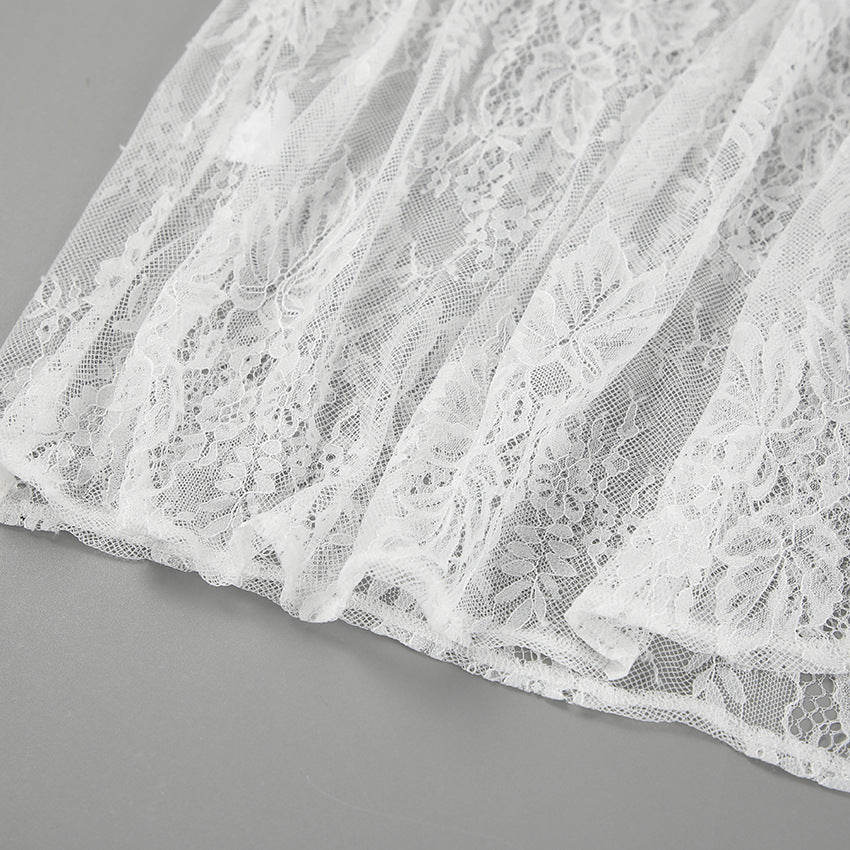 Women’s White Lace Jacquard Midi Skirt  See-Through