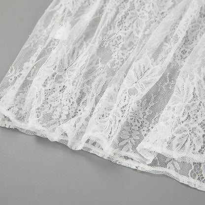 Women’s White Lace Jacquard Midi Skirt  See-Through