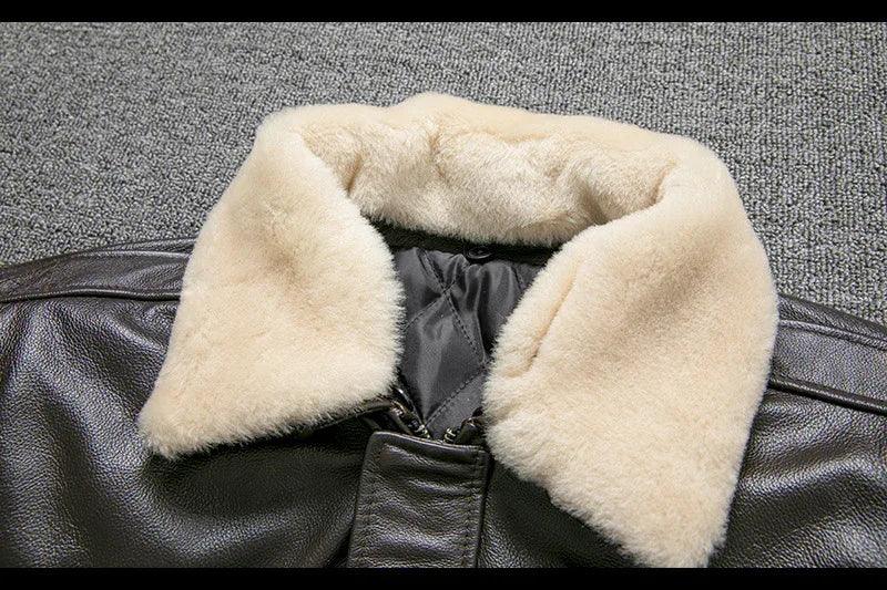 Black Leather Aviator Jacket Mens with Shearling Collar