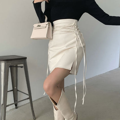 Leather Wrap Knot Side Skirt