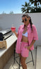Pink Denim Two Piece Short Set for Women