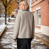 Women’s Wool Blend Contrast Trim Lapel Jacket with Double Pockets