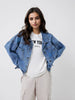 oversized denim jacket women dual pocket