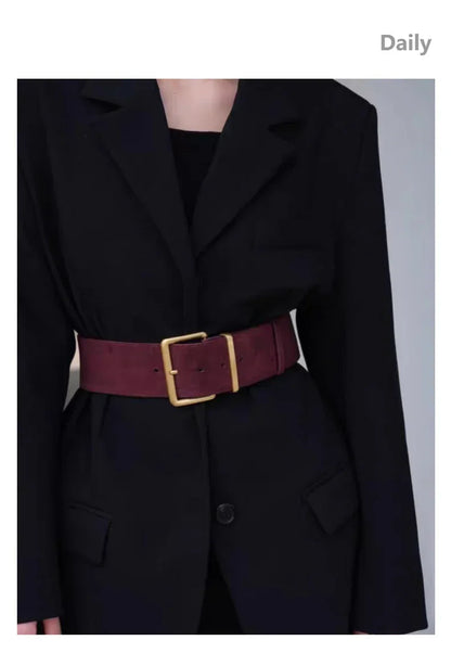 Women suede leather wide belt for coats