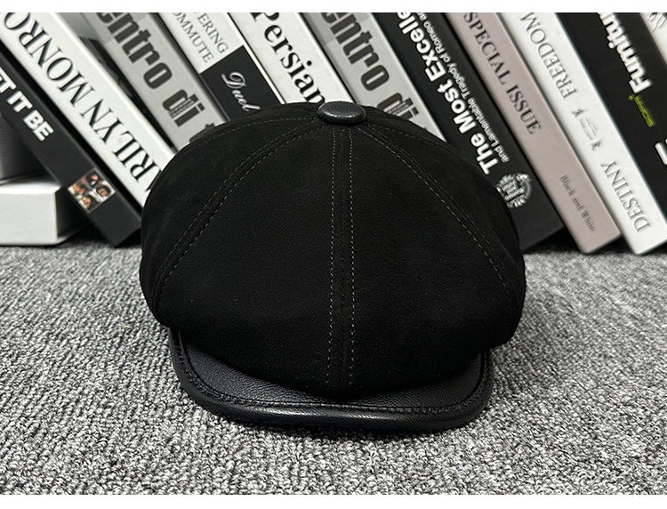 Leather newsboy cap for men vintage baker boy hat 1 M
