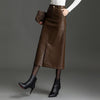 Black PU Leather Midi Pencil Skirt with Slit