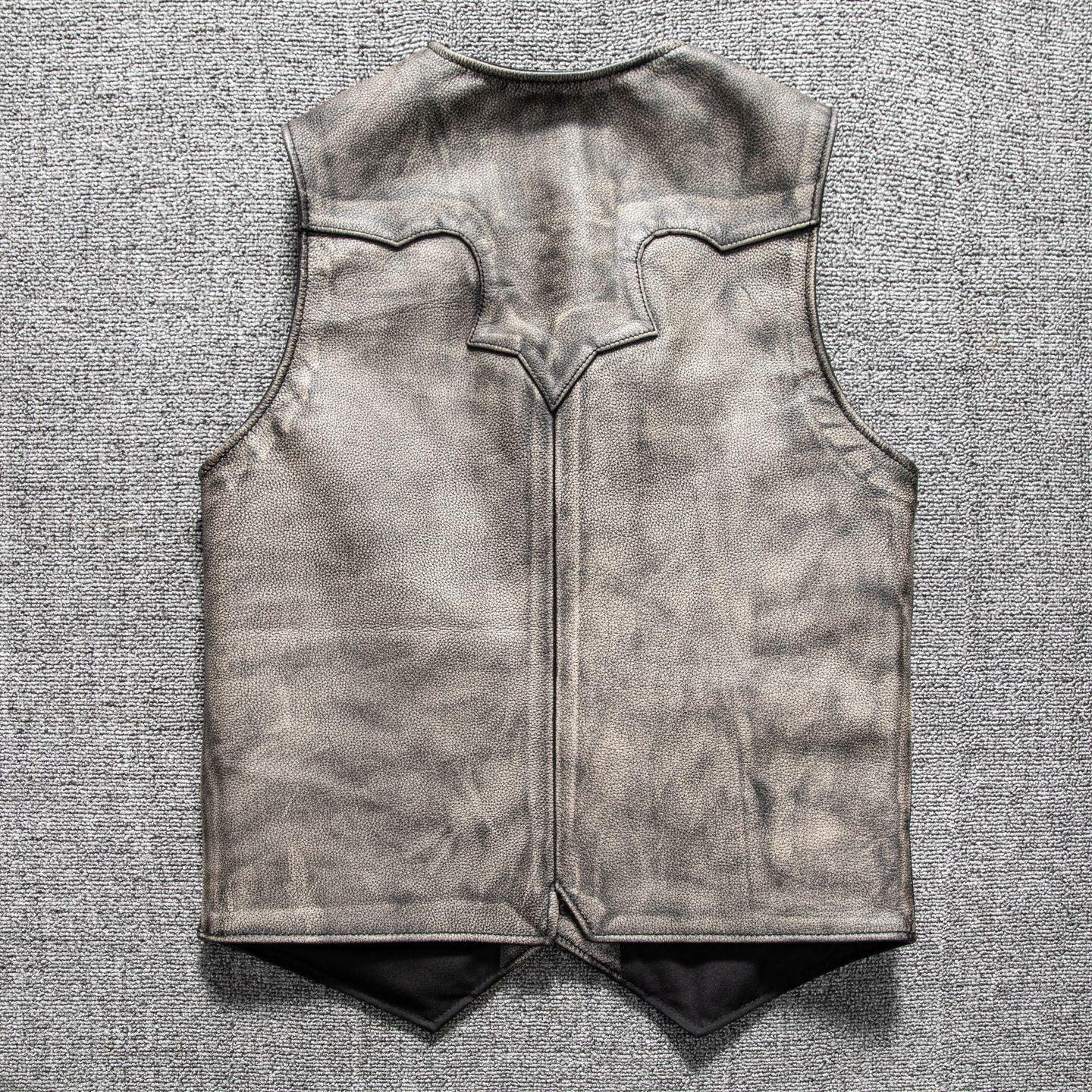 Washed distressed cowhide leather riding vest
