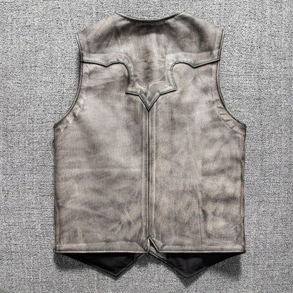 Washed distressed cowhide leather riding vest